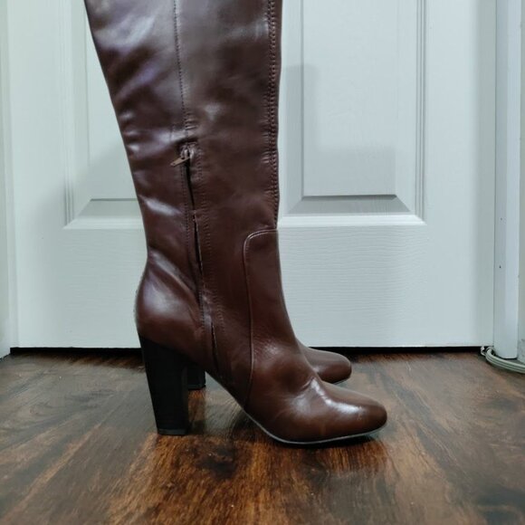 Gap Western Style Brown Leather Knee-High Block Heel Boots Women' Size 8 - Picture 4 of 14